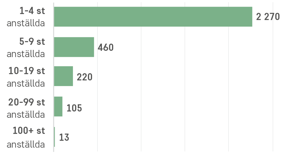 Antal företag per storleksklass inom skogsbruket 2025.