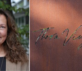 Bild på Heather Öberg, vd för Thora Vingård, och företagets logotyp.