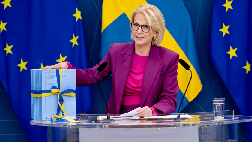 Finansminister Elisabeth Svantesson presenterar budgetpropositionen för 2026.
